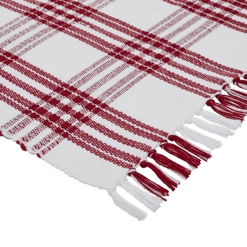 My Texas House Red Plaid Fringe Layering Rug 24x38 Indoor Outdoor - Picture 4 of 6